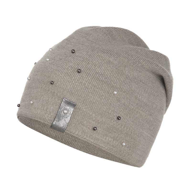 reverse-online.pl - Czapka damska - z perełkami i srebrną skórką